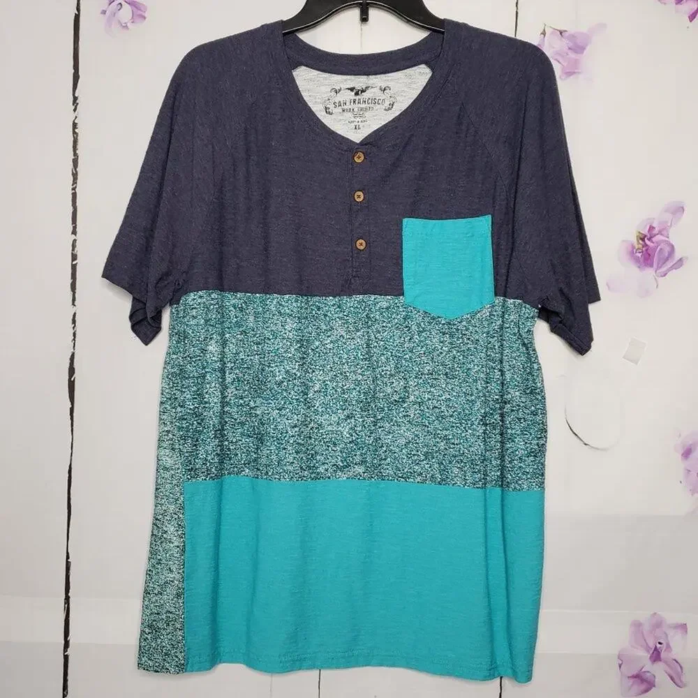 San Francisco Work Shirts Speckle Color Block Button Tee XL - Picture 1 of 6